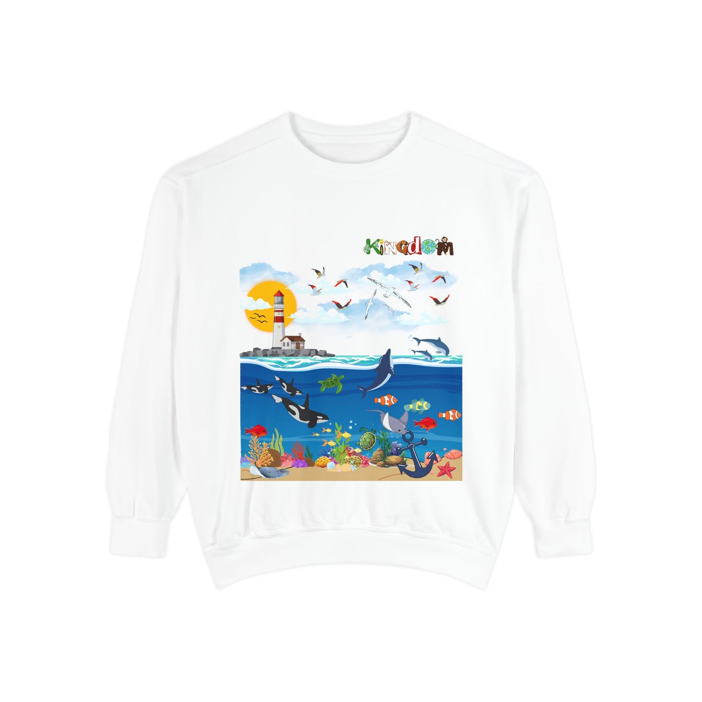 Nautical Dolphins Graphic Sweatshirt, Ocean Life Garment-Dye Jumper, Unisex Crewneck
