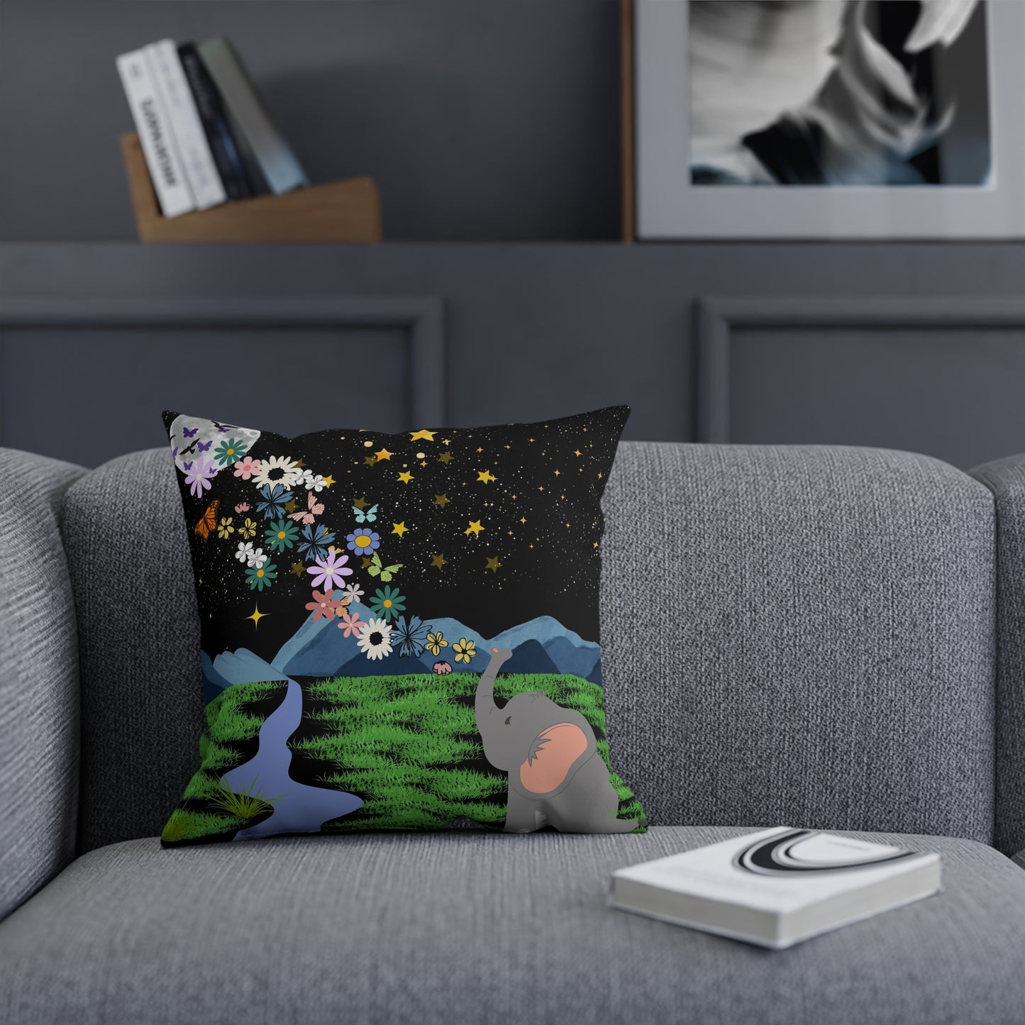 Elephant Dreamscape Cushion - A Cozy Decor for Nature Lovers