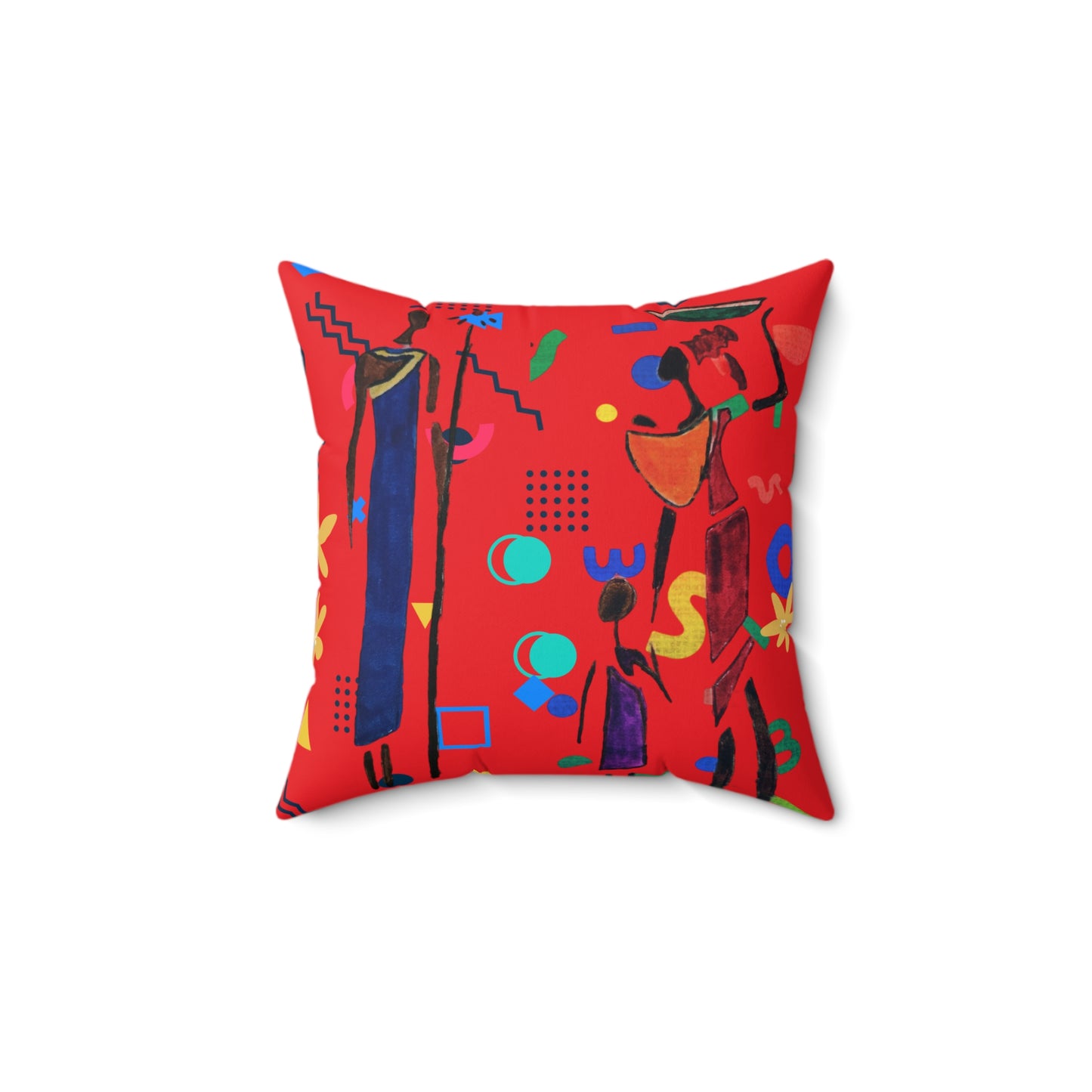 Ethnic Family Doodle Spun Polyester Square Pillow - Handcrafted Home Decor
