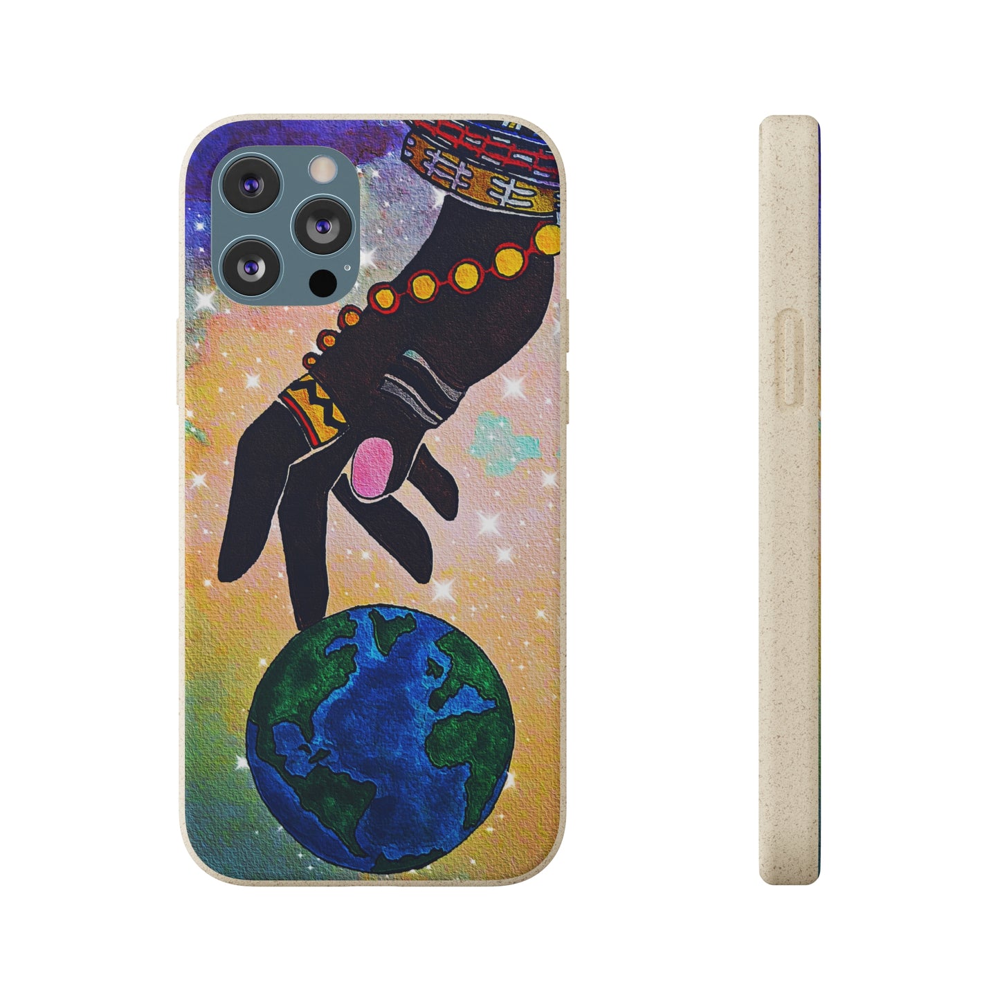 Artistic Biodegradable Case, Cosmic Ethnic Hand Design, Eco-Friendly Phone Accessory, iPhone and Android