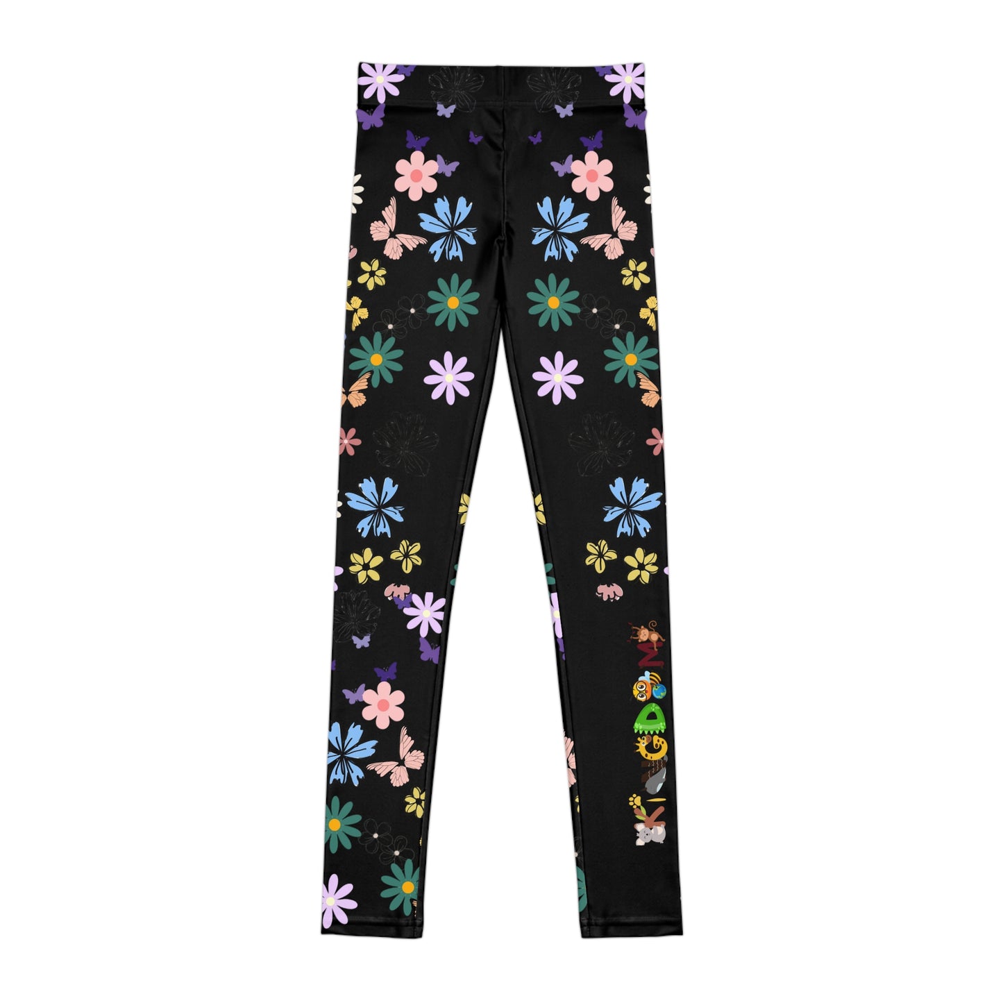 Colorful Floral Youth Leggings - Butterflies & Flowers Design