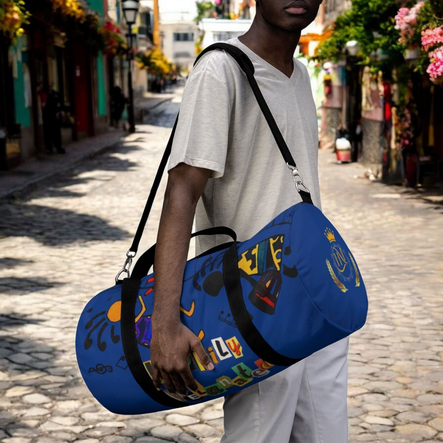 Afro Music Cartoon Piano Art Handcrafted Duffel Bag - Musician Gift, Travel Bag, Music Lover Gym Bag