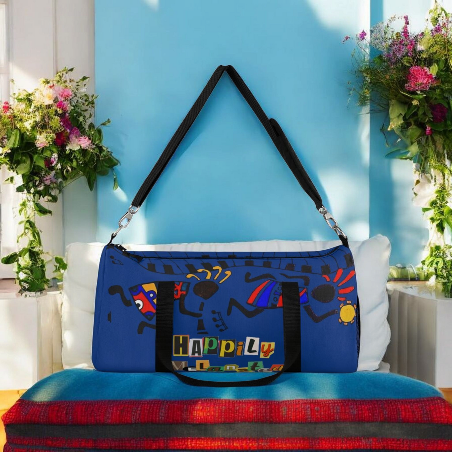 Afro Music Cartoon Piano Art Handcrafted Duffel Bag - Musician Gift, Travel Bag, Music Lover Gym Bag