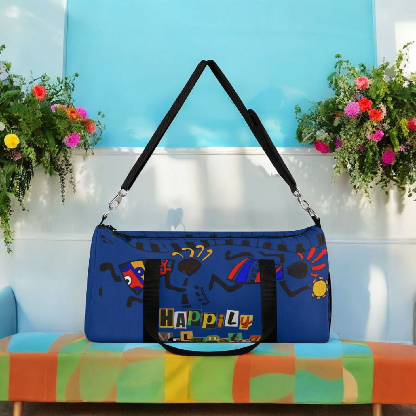 Afro Music Cartoon Piano Art Handcrafted Duffel Bag - Musician Gift, Travel Bag, Music Lover Gym Bag