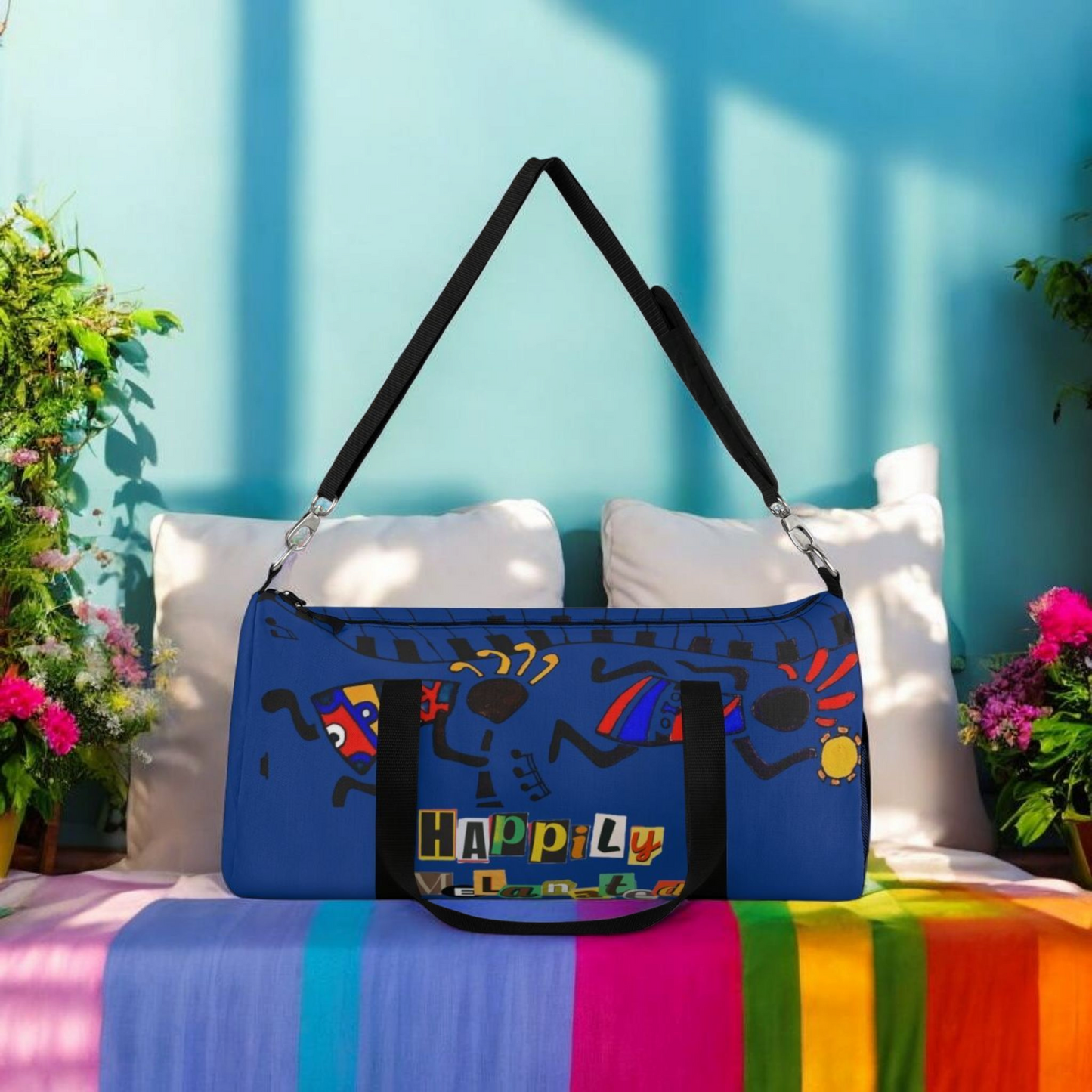 Afro Music Cartoon Piano Art Handcrafted Duffel Bag - Musician Gift, Travel Bag, Music Lover Gym Bag