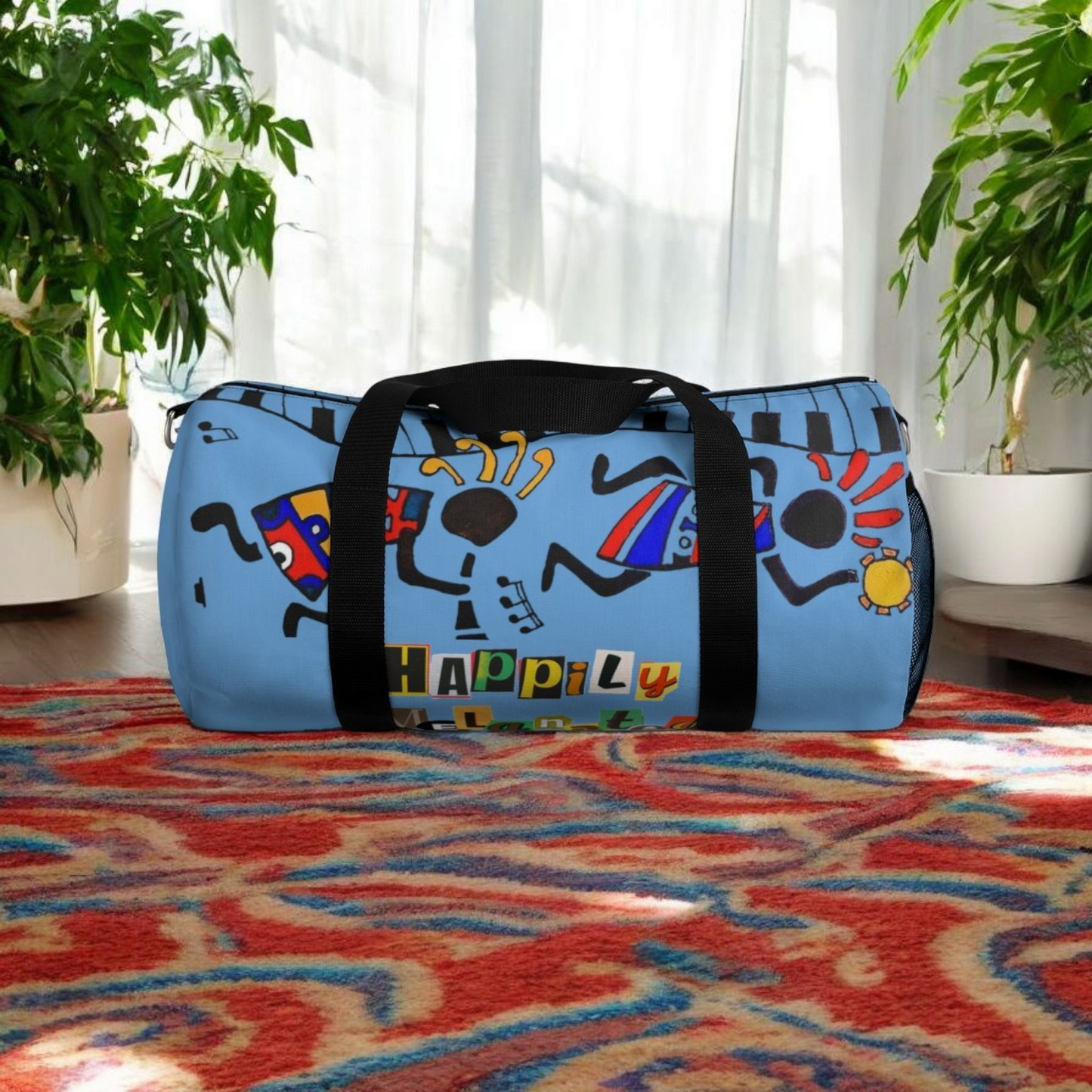 Afro Music Cartoon Piano Art Handcrafted Duffel Bag - Musician Gift, Travel Bag