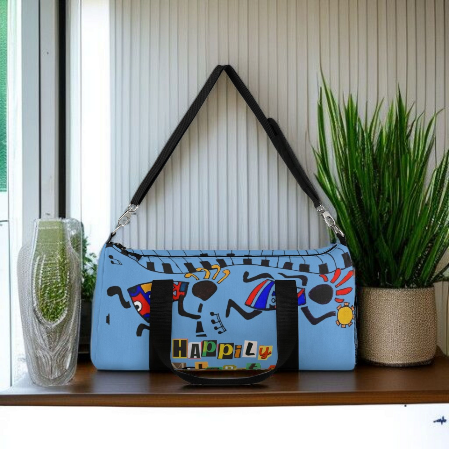 Afro Music Cartoon Piano Art Handcrafted Duffel Bag - Musician Gift, Travel Bag