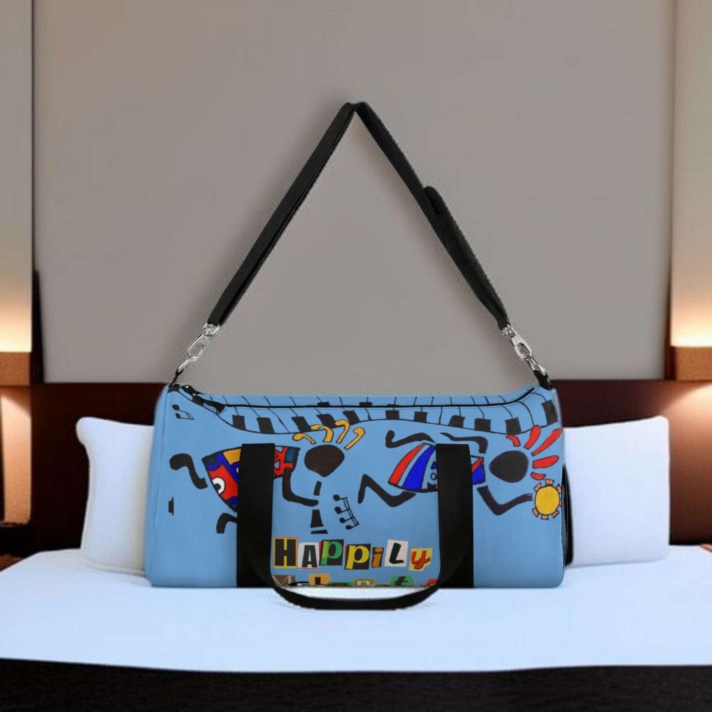 Afro Music Cartoon Piano Art Handcrafted Duffel Bag - Musician Gift, Travel Bag