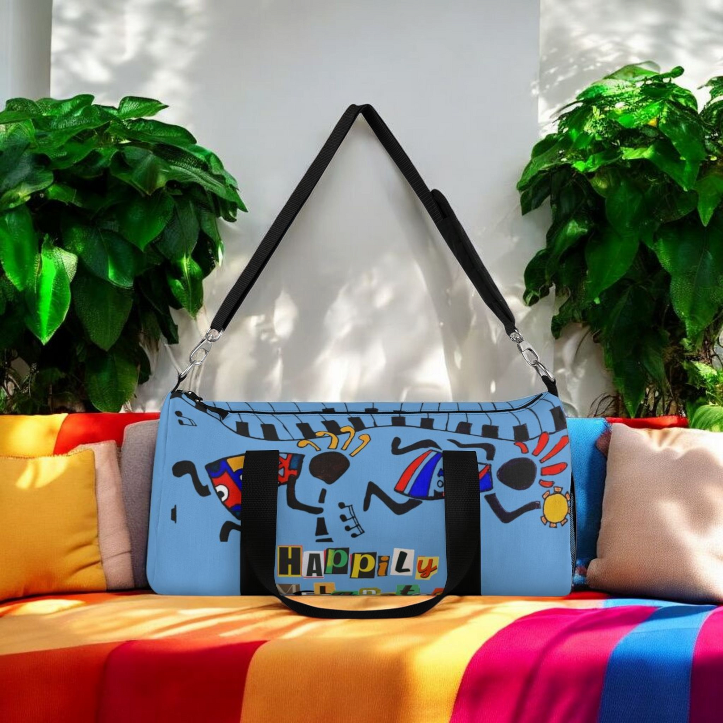 Afro Music Cartoon Piano Art Handcrafted Duffel Bag - Musician Gift, Travel Bag