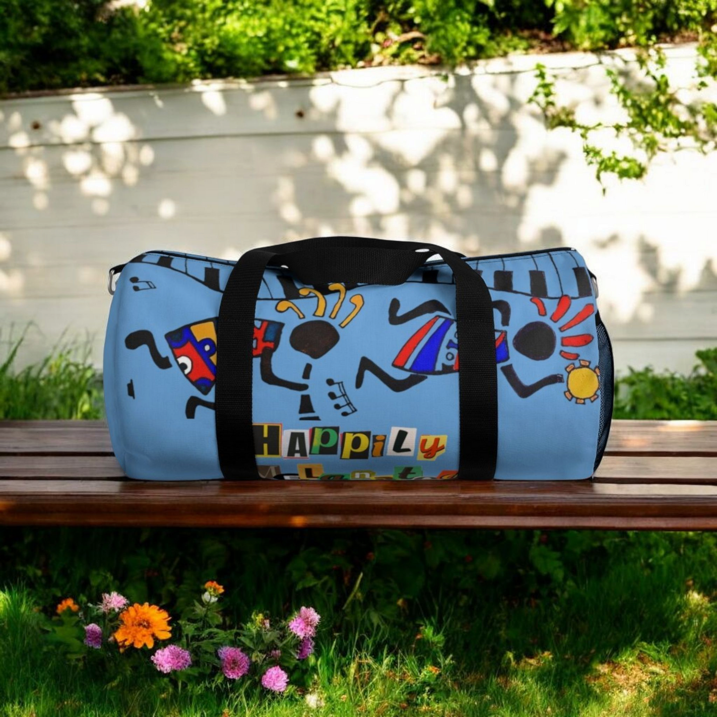 Afro Music Cartoon Piano Art Handcrafted Duffel Bag - Musician Gift, Travel Bag