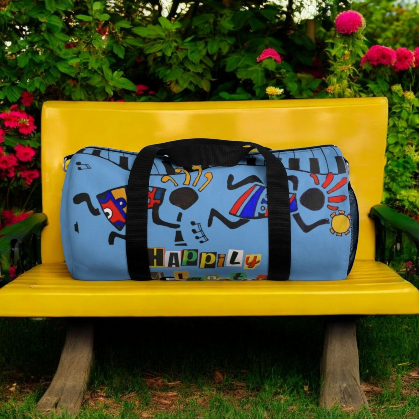 Afro Music Cartoon Piano Art Handcrafted Duffel Bag - Musician Gift, Travel Bag