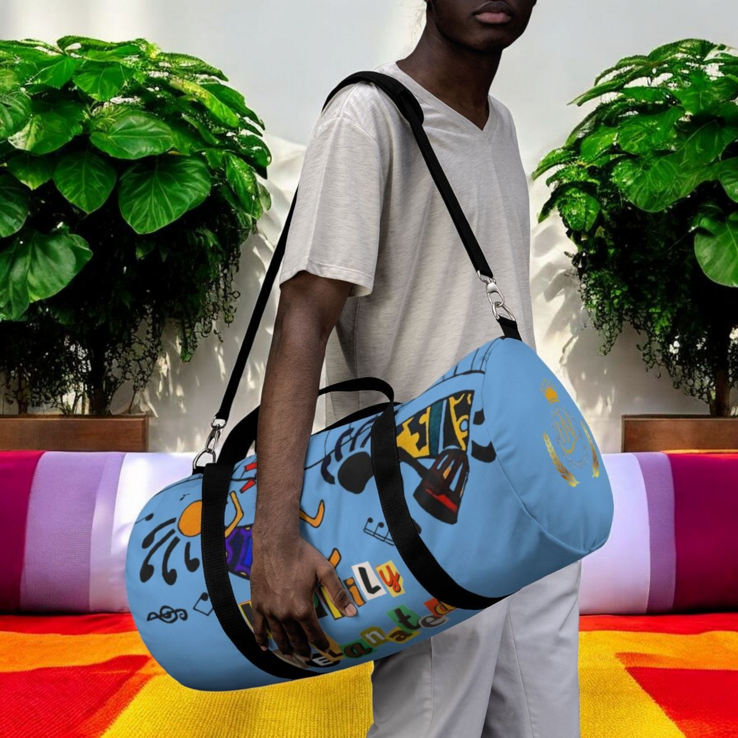 Afro Music Cartoon Piano Art Handcrafted Duffel Bag - Musician Gift, Travel Bag