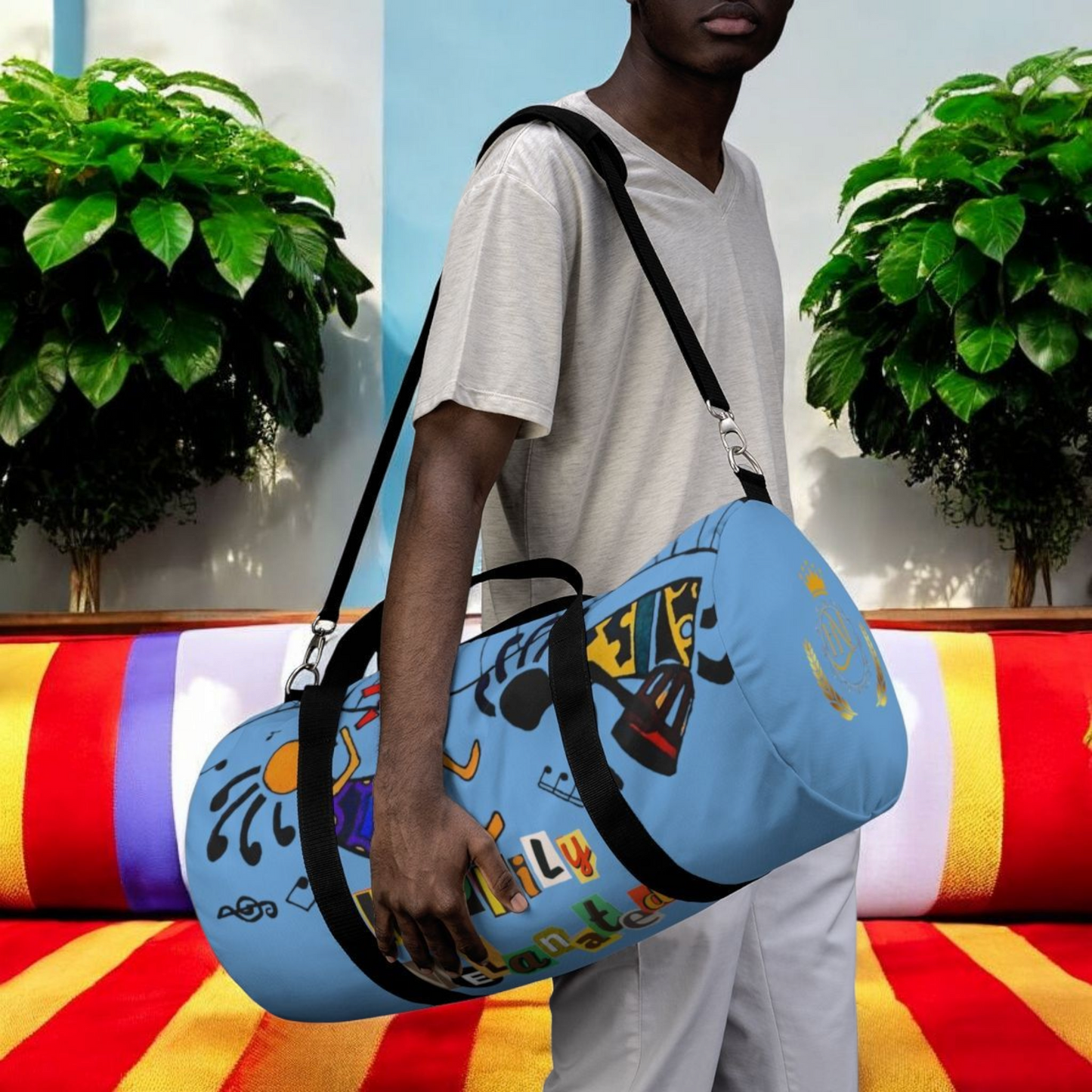 Afro Music Cartoon Piano Art Handcrafted Duffel Bag - Musician Gift, Travel Bag