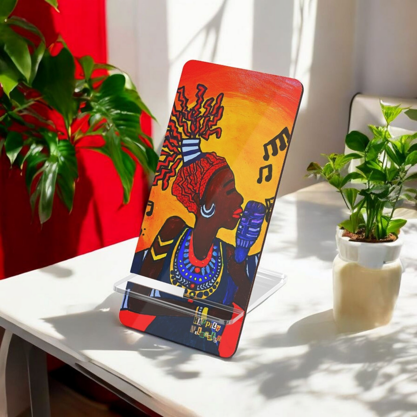 Artistic Smartphone Display Stand - Vibrant Music Theme
