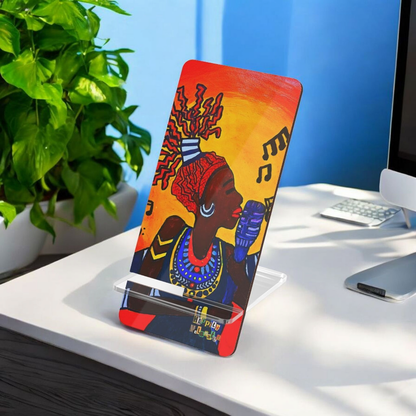 Artistic Smartphone Display Stand - Vibrant Music Theme