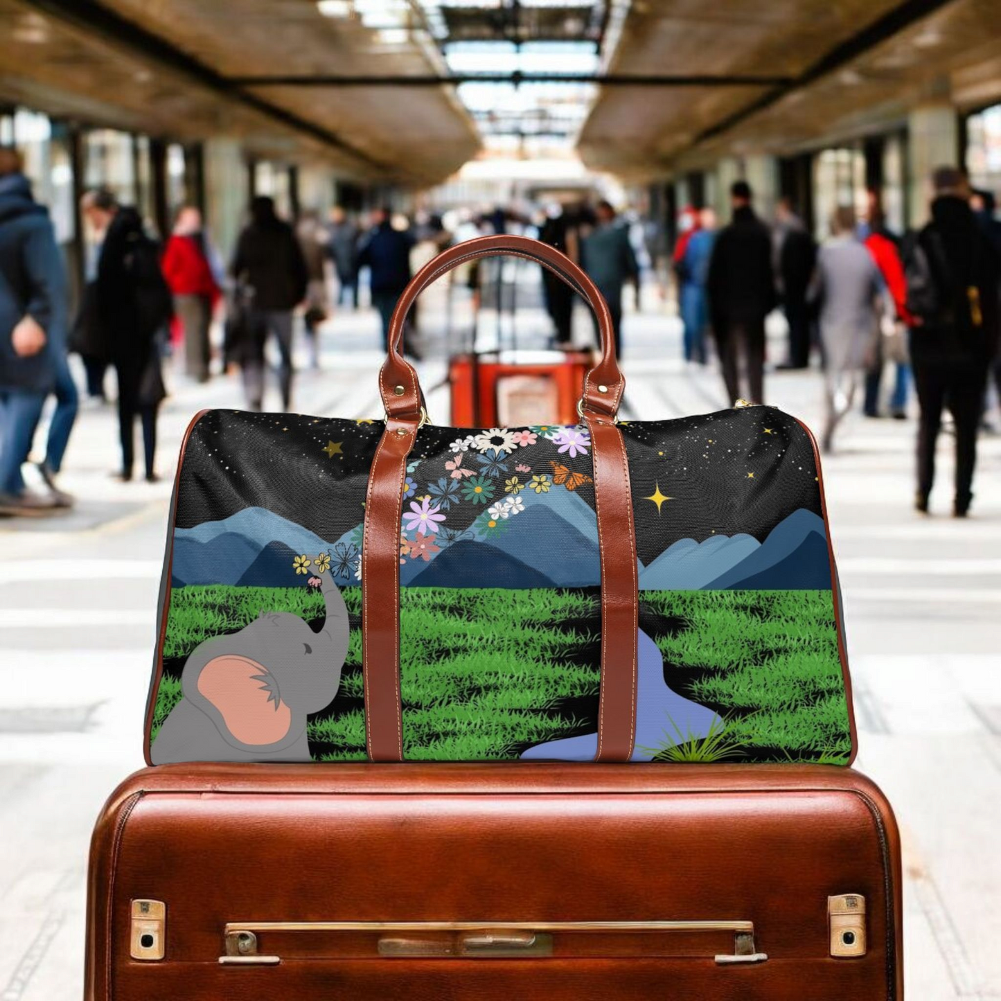 Elephant Adventure Waterproof Travel Bag - Nature-Inspired Design for Eco-Friendly Travelers