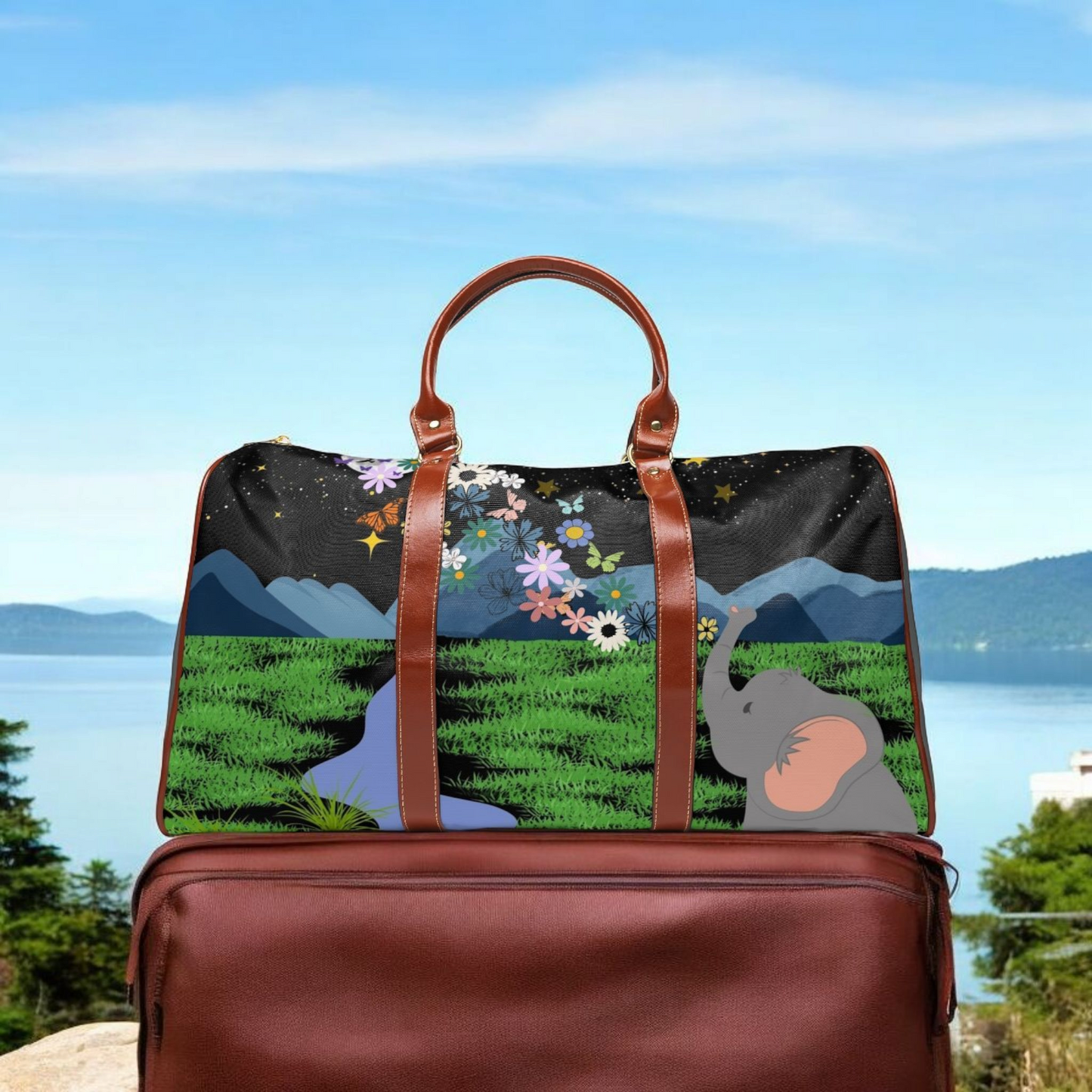 Elephant Adventure Waterproof Travel Bag - Nature-Inspired Design for Eco-Friendly Travelers