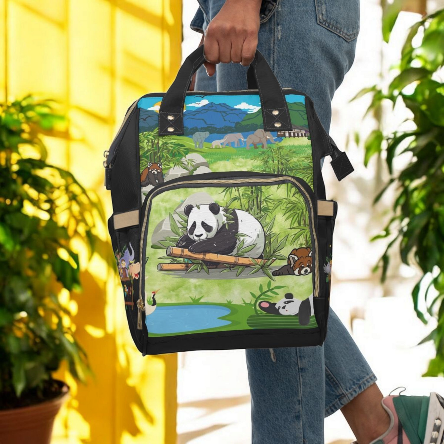 Eco-Friendly Panda Design Diaper Backpack for Parents on the Go
