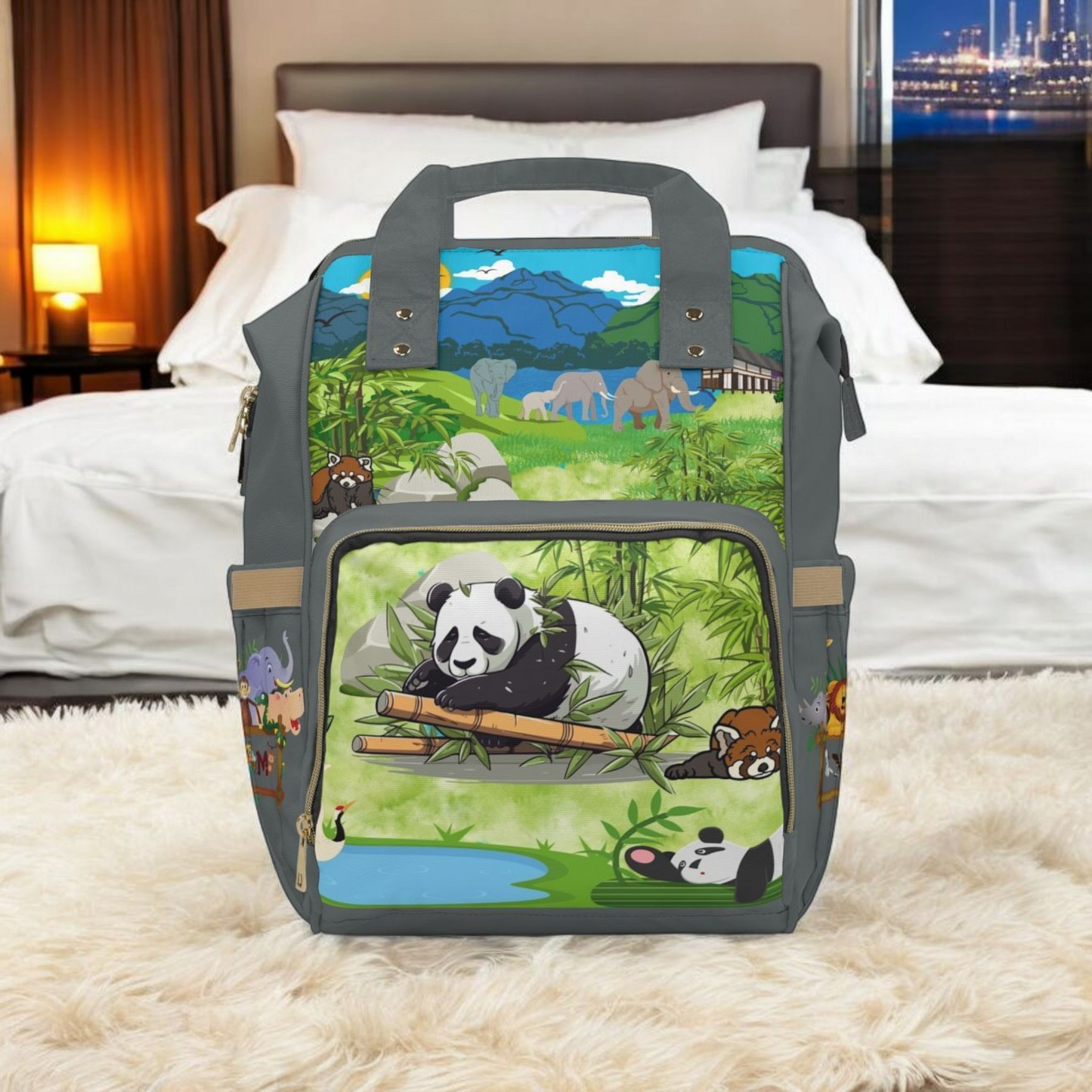 Eco-Friendly Panda Design Diaper Backpack for Parents on the Go