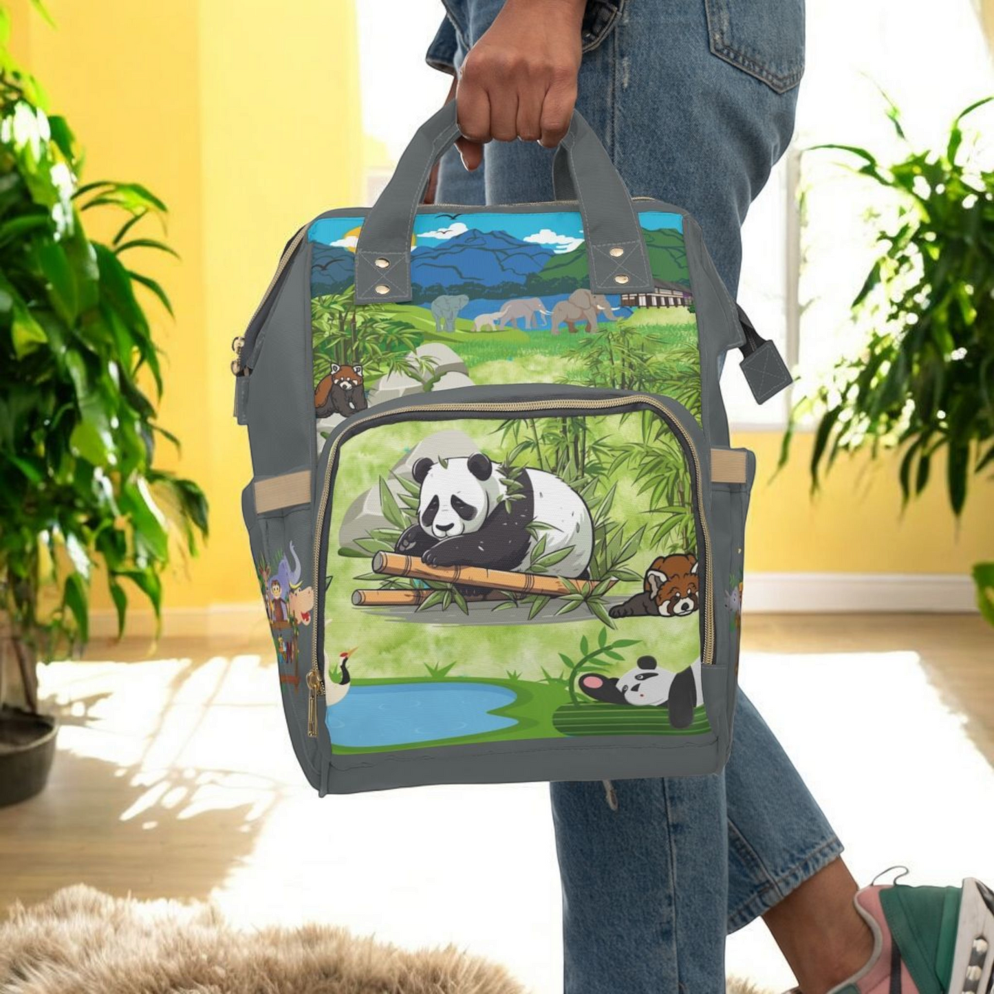 Eco-Friendly Panda Design Diaper Backpack for Parents on the Go