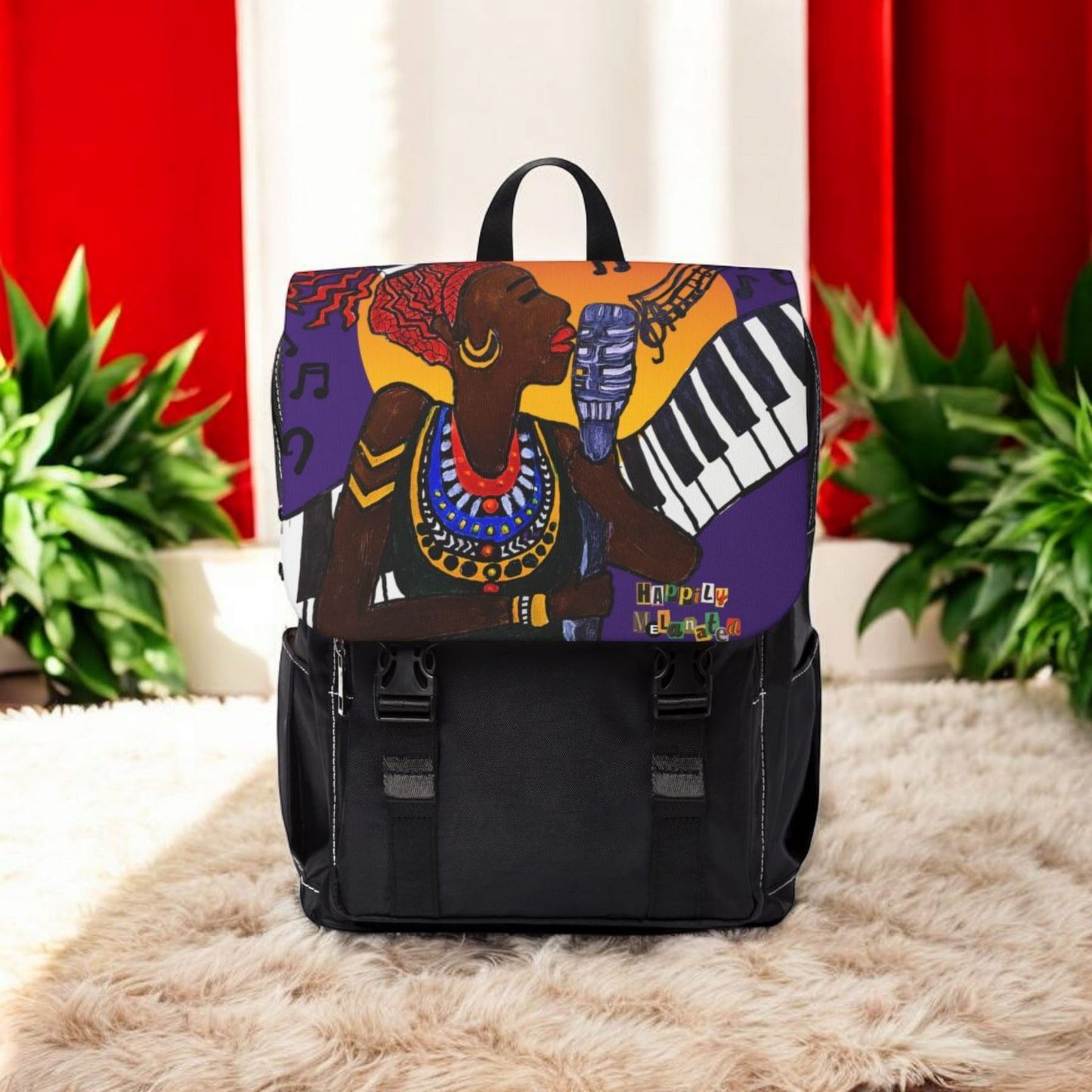 Afro Singer, Music-Inspired Unisex Shoulder Backpack - Stylish & Functional