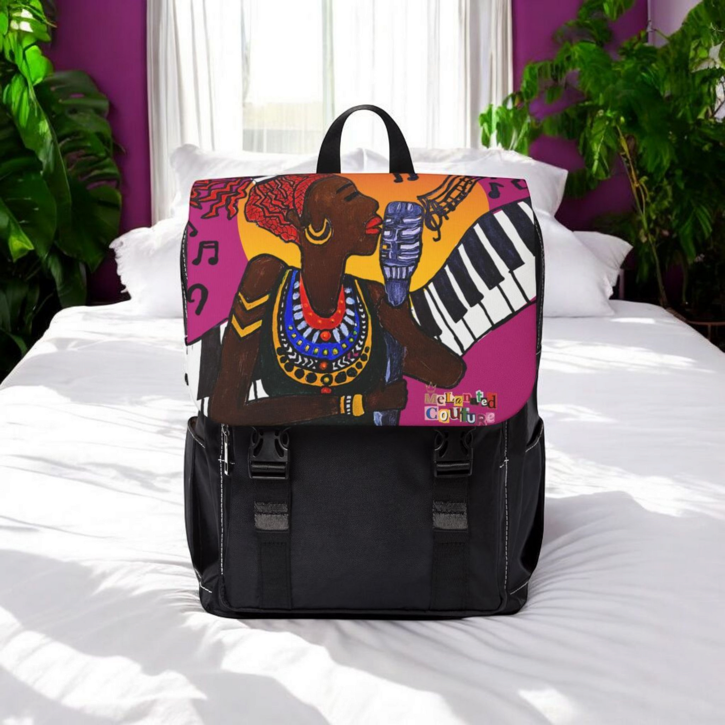 Afro Singer, Ethnic Music-Inspired Unisex Shoulder Backpack - Stylish & Functional