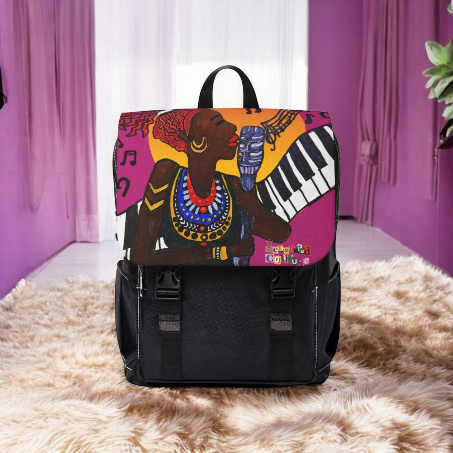 Afro Singer, Ethnic Music-Inspired Unisex Shoulder Backpack - Stylish & Functional