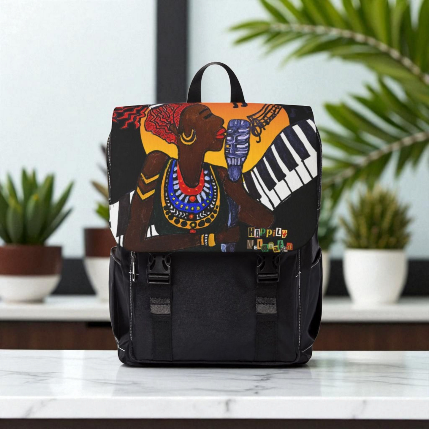 Afro Singer, Ethnic Music-Inspired Unisex Shoulder Backpack - Stylish & Functional