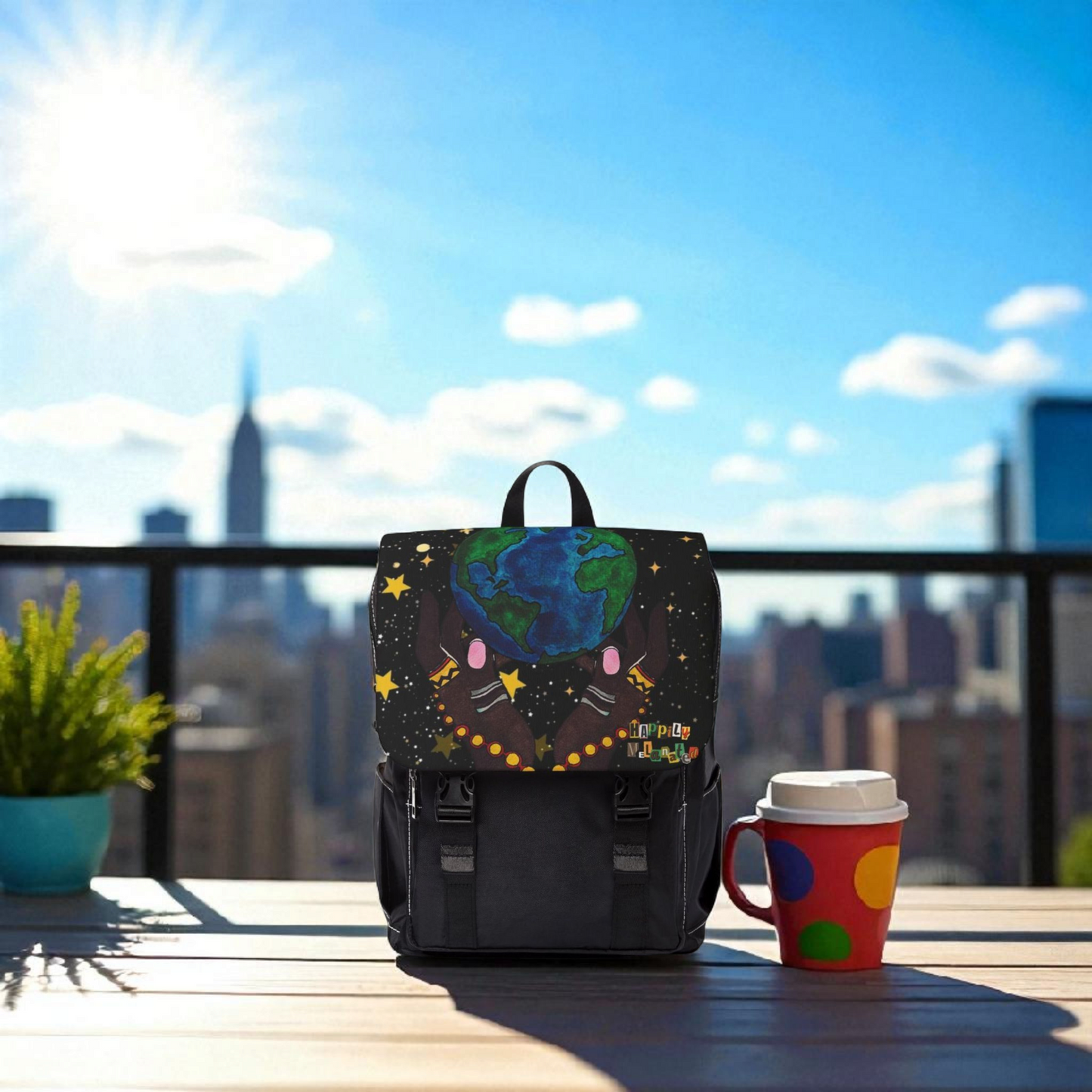 Colorful Earth-Themed Unisex Casual Shoulder Backpack - Perfect for Adventurers