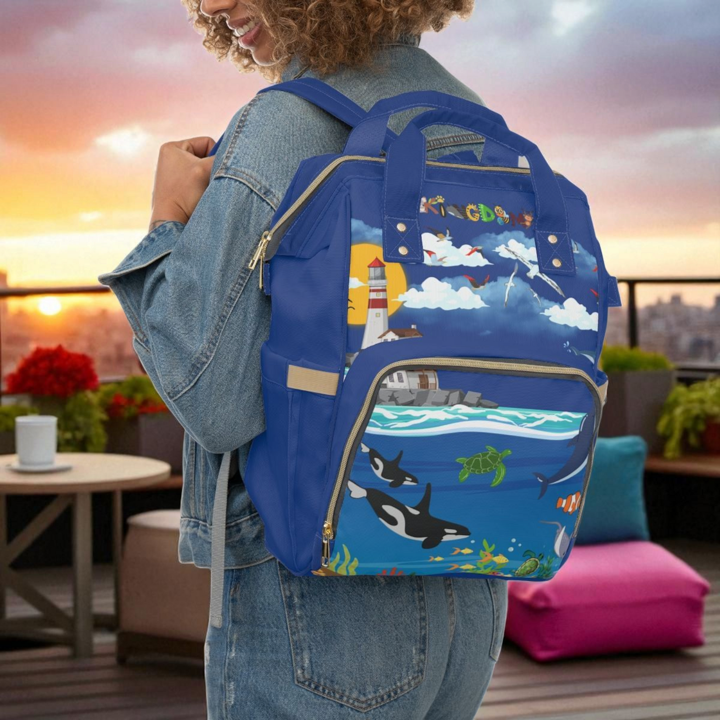 Aquatic Animals Themed Adventure Multifunctional Diaper Backpack