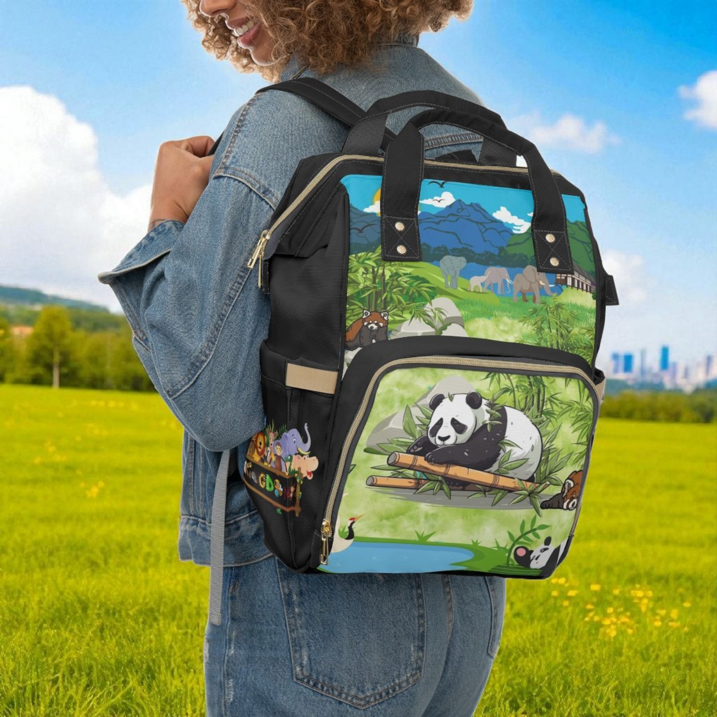Eco-Friendly Panda Design Diaper Backpack for Parents on the Go