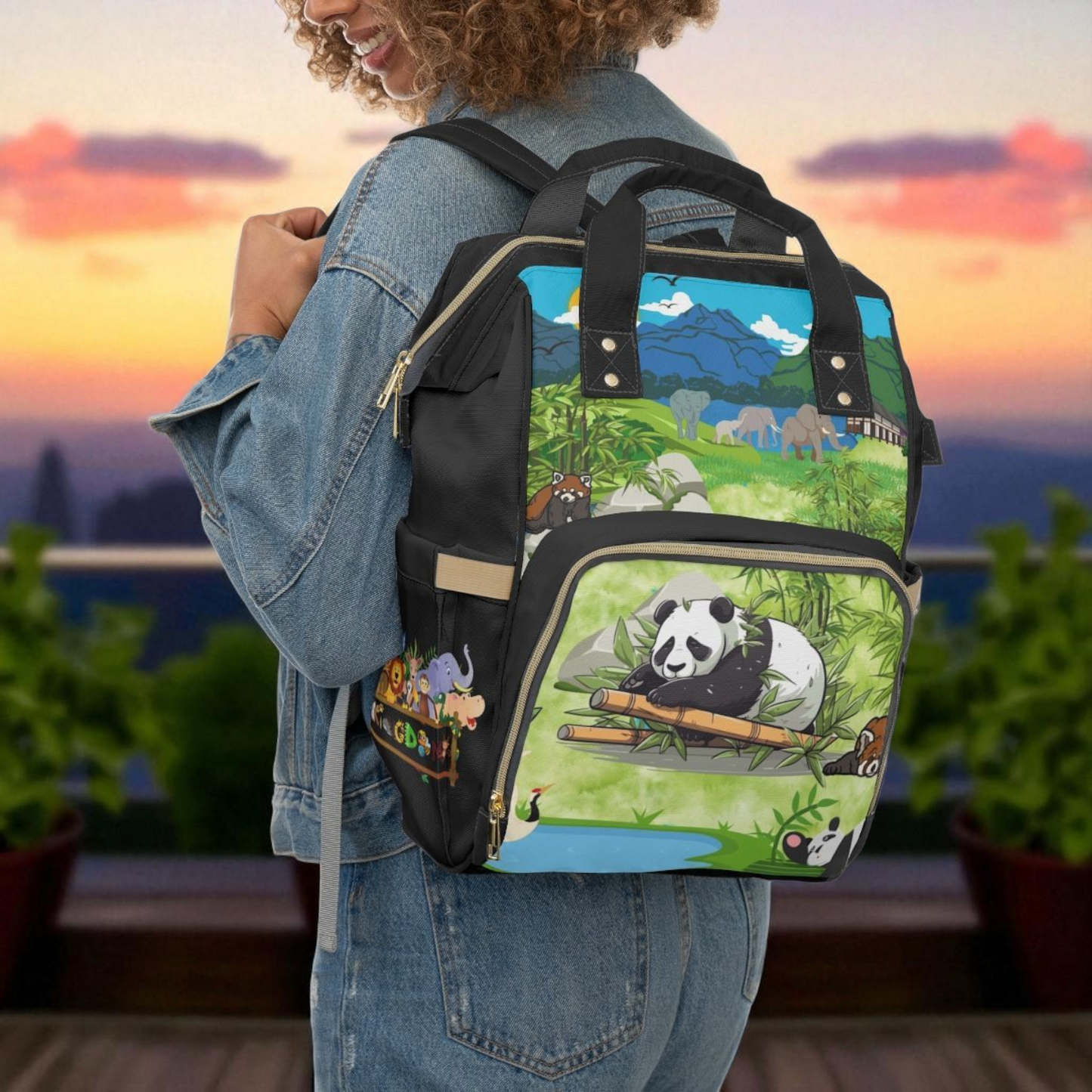 Eco-Friendly Panda Design Diaper Backpack for Parents on the Go