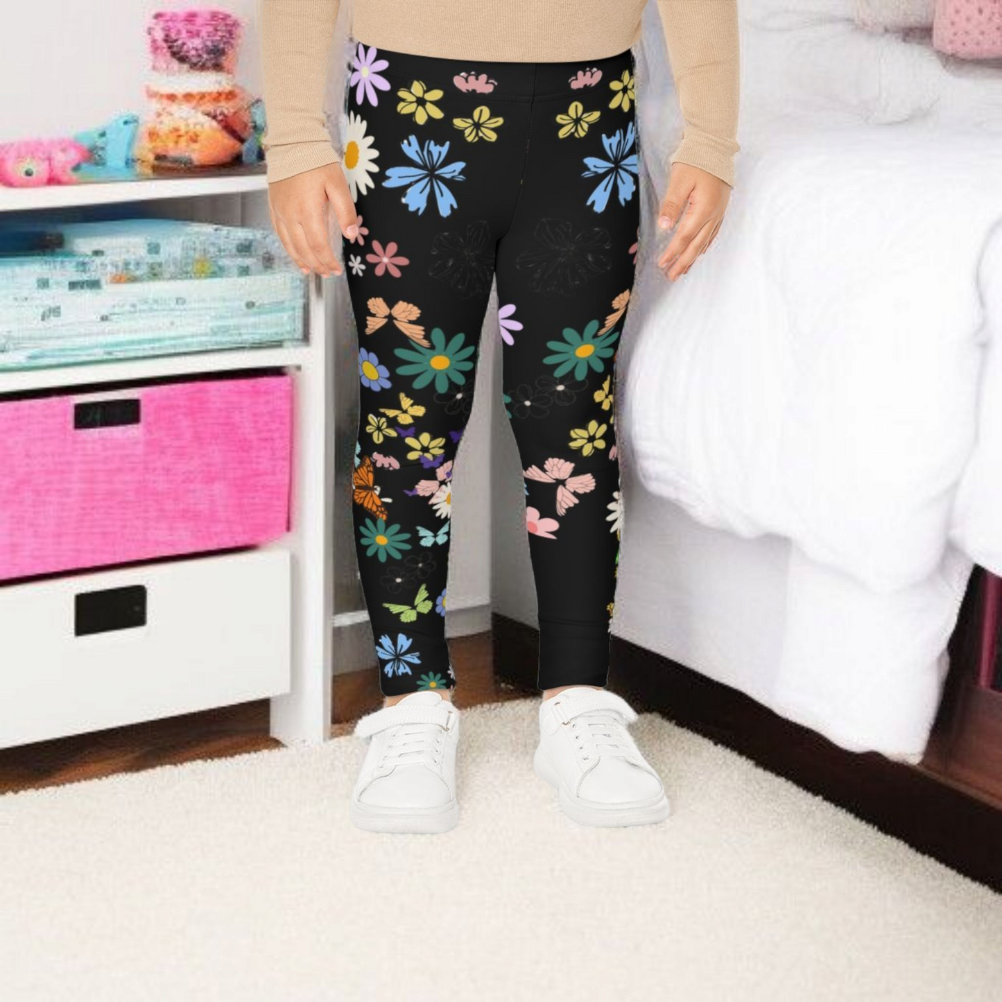 Colorful Floral Kids Leggings - Playful Butterfly & Flower Design