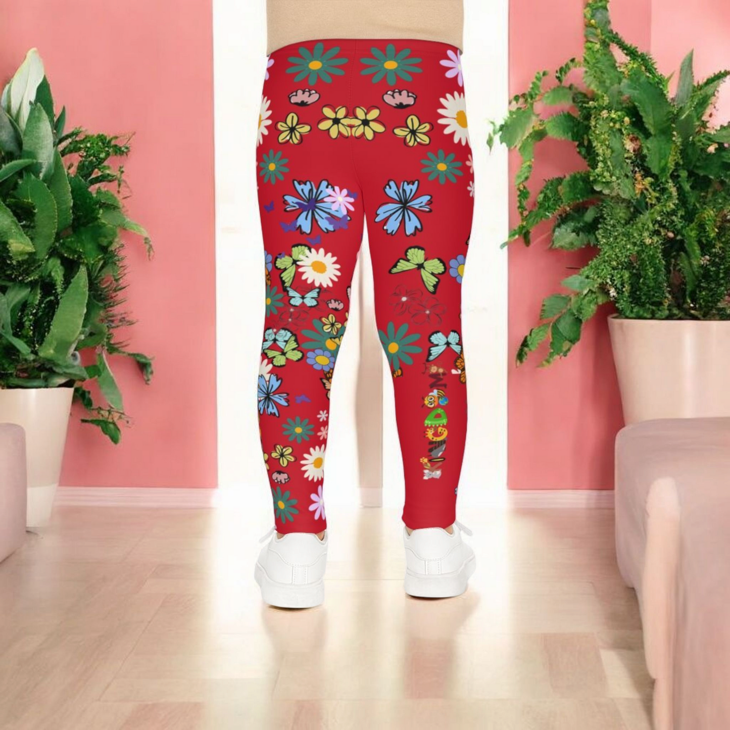 Colorful Floral Kids Leggings - Playful Butterfly & Flower Design