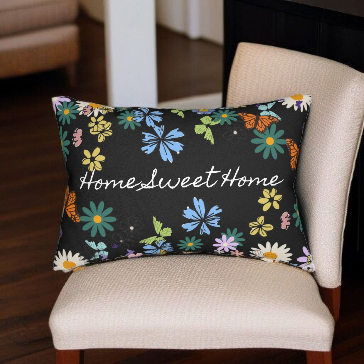 Home Sweet Home Floral Lumbar Pillow - Cozy Accent for Living Room