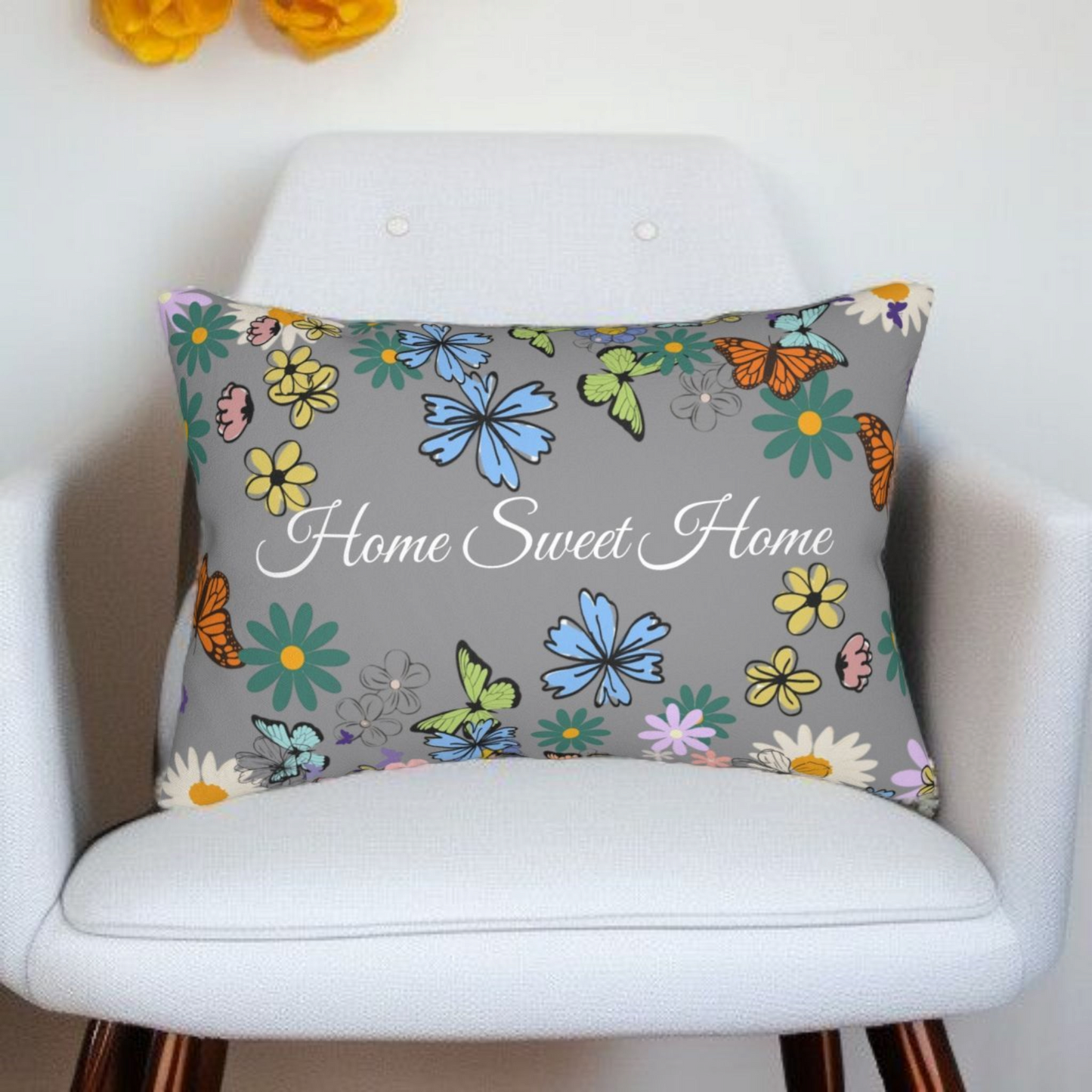Home Sweet Home Floral Lumbar Pillow - Cozy Accent for Living Room