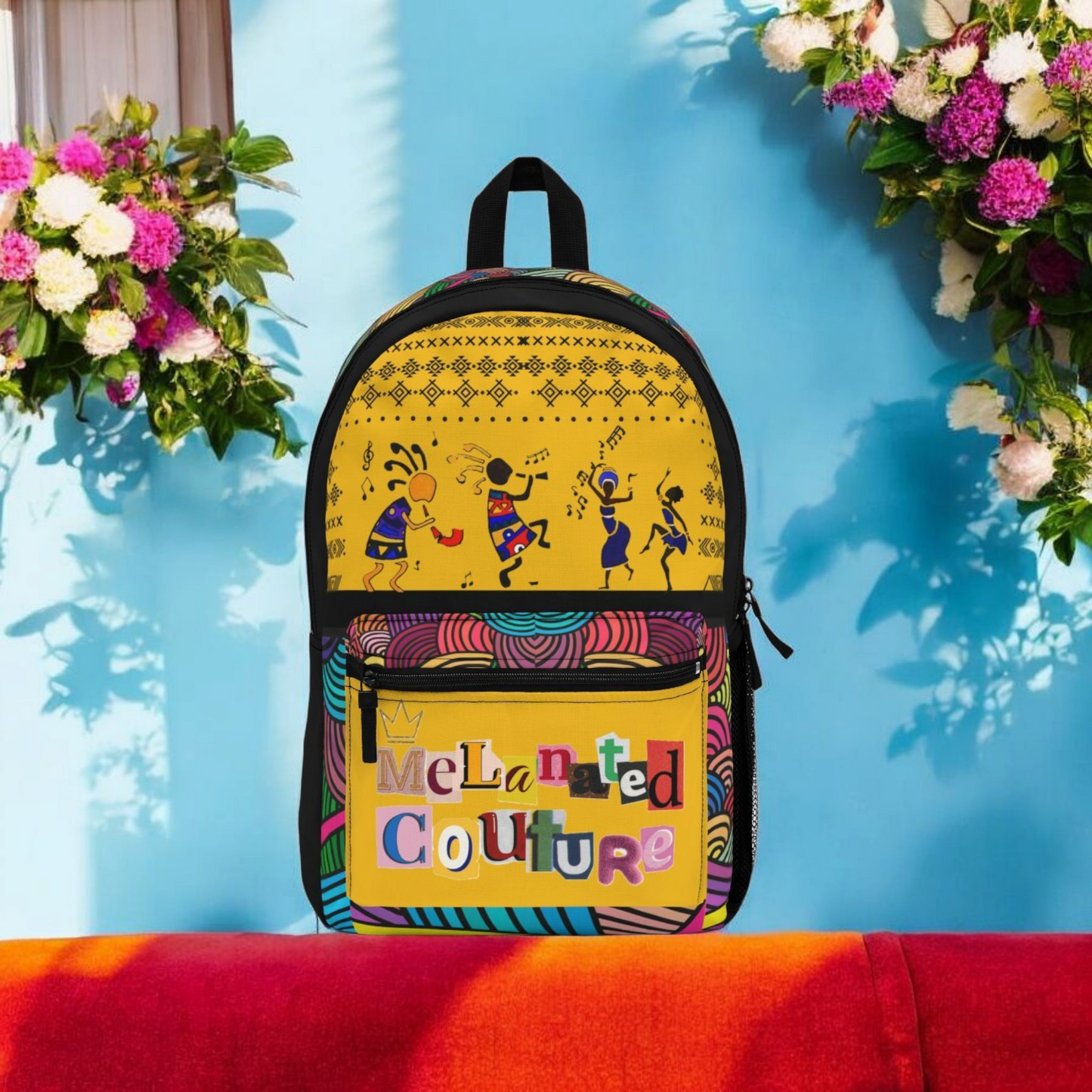 Colorful Tribal Dance Backpack, Ethnic Music Festival Bag, Boho Rucksack