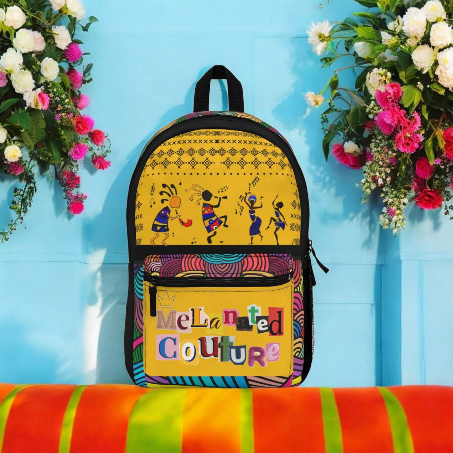 Colorful Tribal Dance Backpack, Ethnic Music Festival Bag, Boho Rucksack