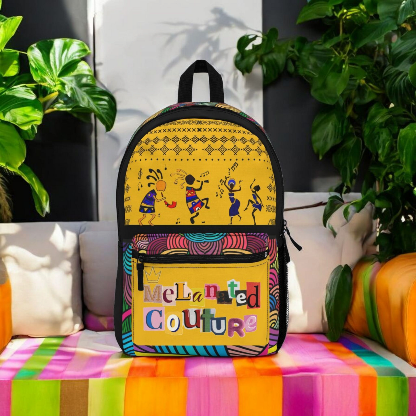 Colorful Tribal Dance Backpack, Ethnic Music Festival Bag, Boho Rucksack