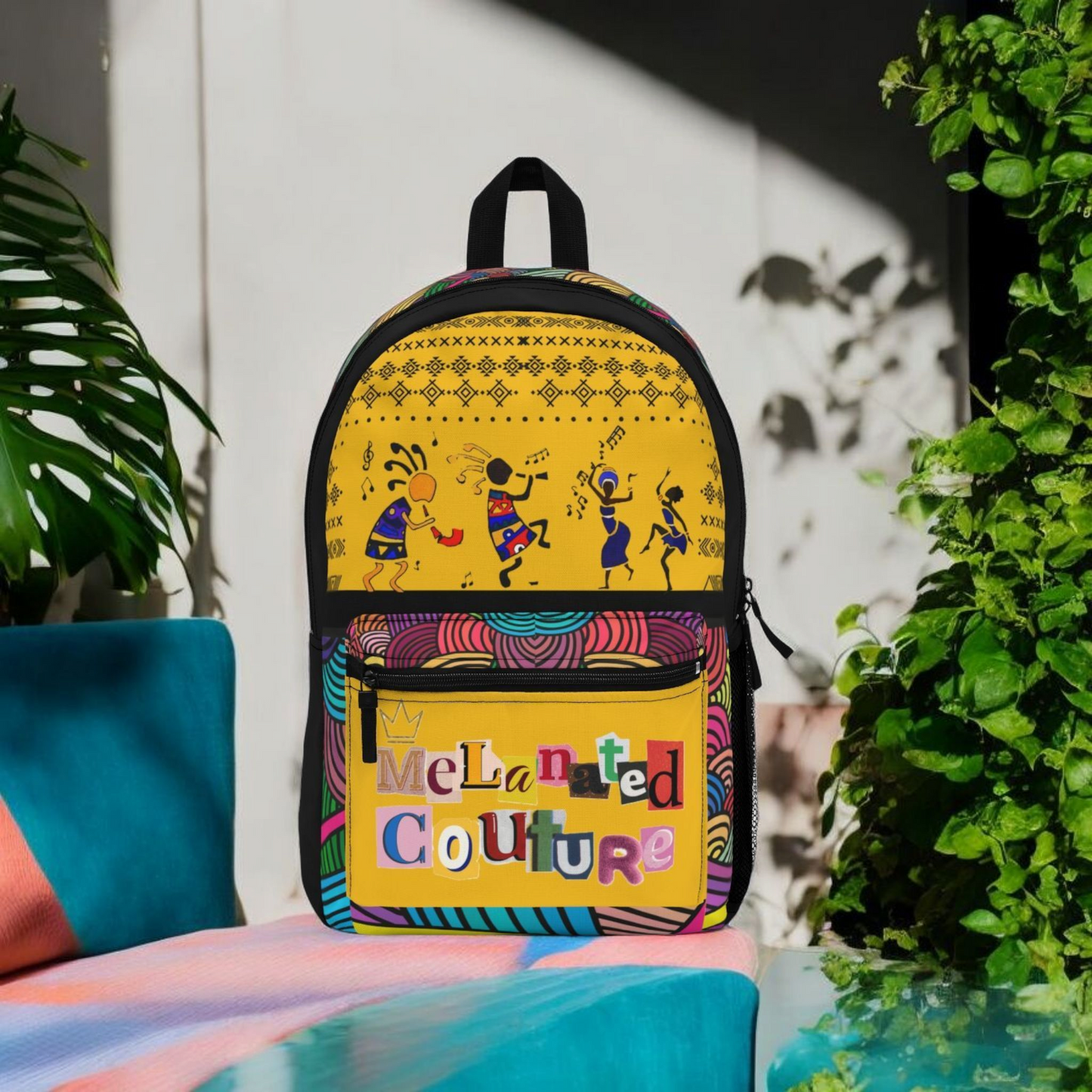 Colorful Tribal Dance Backpack, Ethnic Music Festival Bag, Boho Rucksack