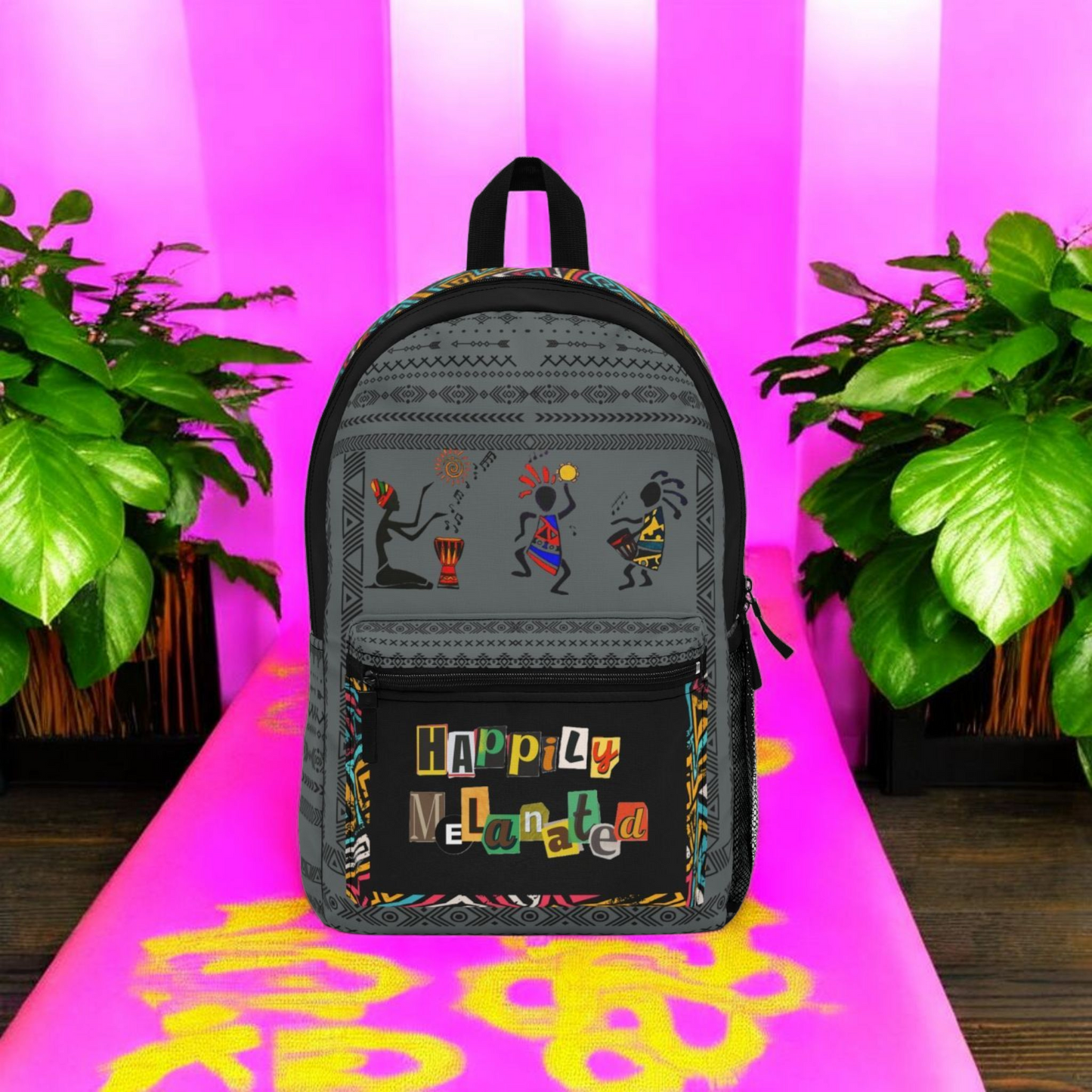 Afro Music Backpack, Music Lover Bag, Cartoon Print Rucksack, Ethnic Design