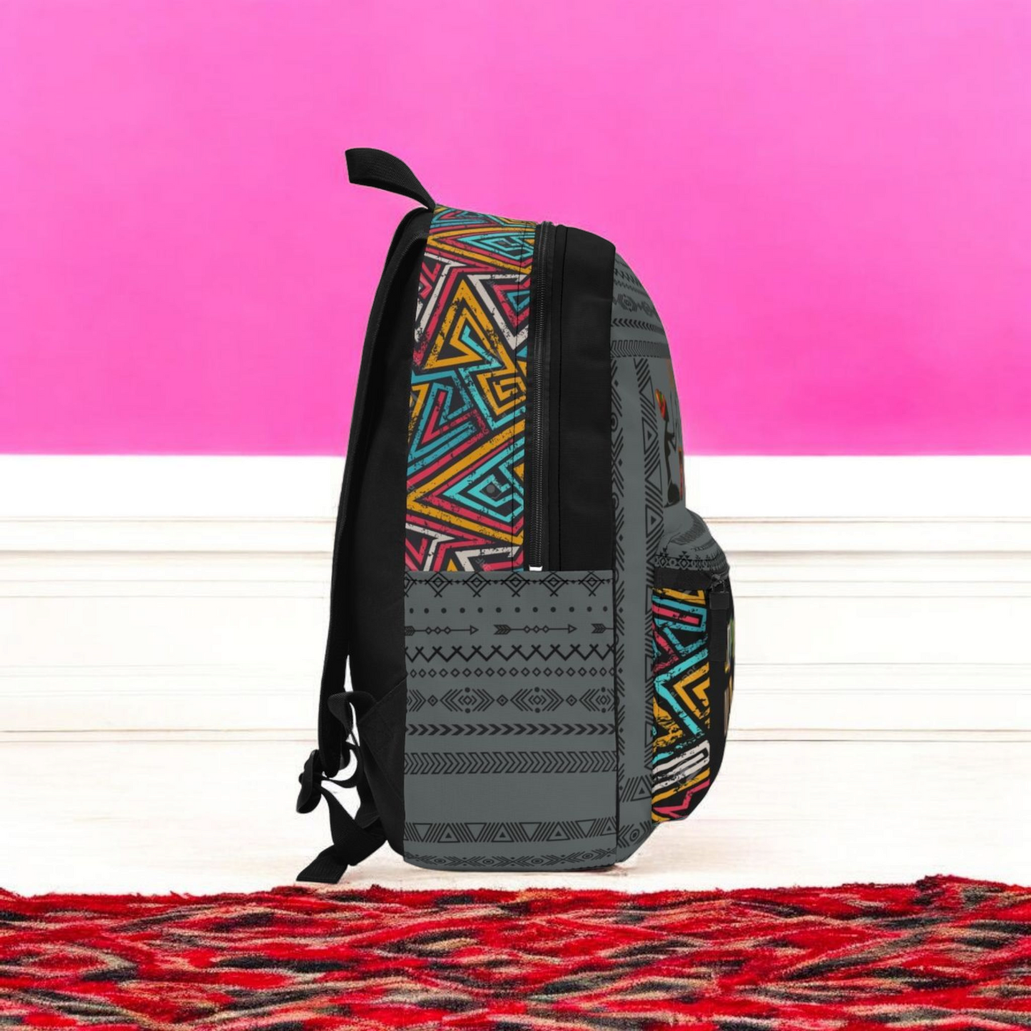 Afro Music Backpack, Music Lover Bag, Cartoon Print Rucksack, Ethnic Design