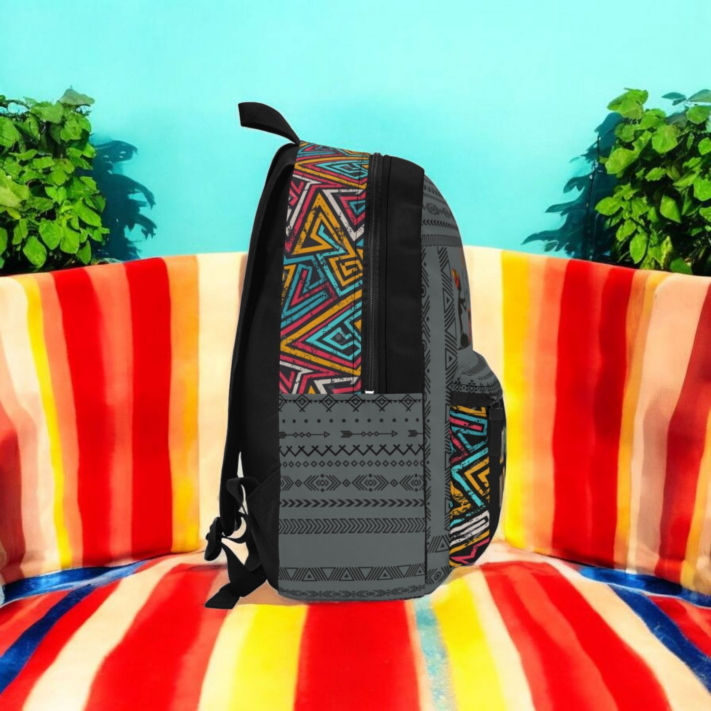 Afro Music Backpack, Music Lover Bag, Cartoon Print Rucksack, Ethnic Design