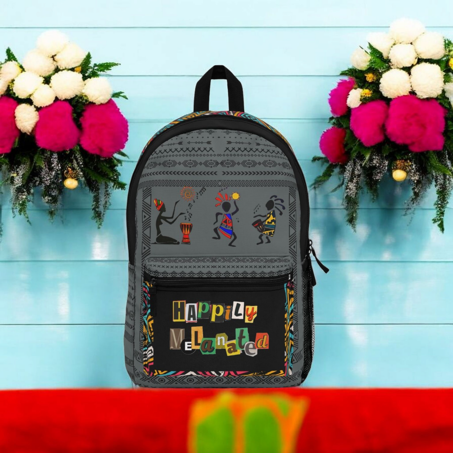 Afro Music Backpack, Music Lover Bag, Cartoon Print Rucksack, Ethnic Design
