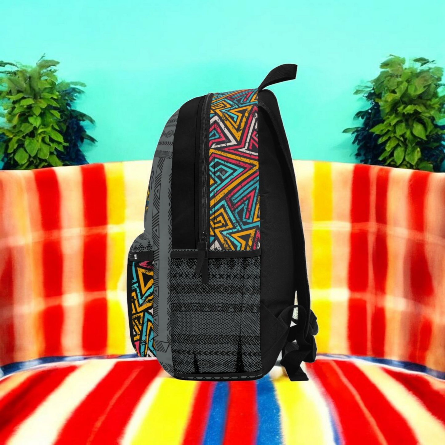 Afro Music Backpack, Music Lover Bag, Cartoon Print Rucksack, Ethnic Design