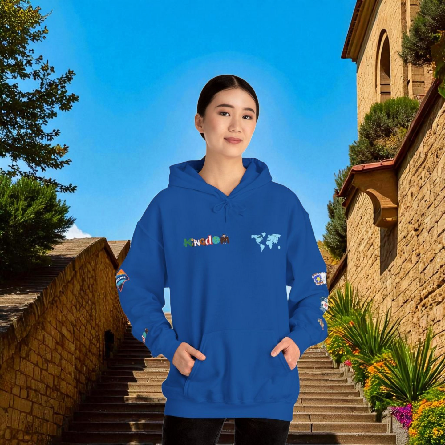 Travel Badge Graphic Hoodie, Wanderlust Sweatshirt, Vacation Inspired Pullover