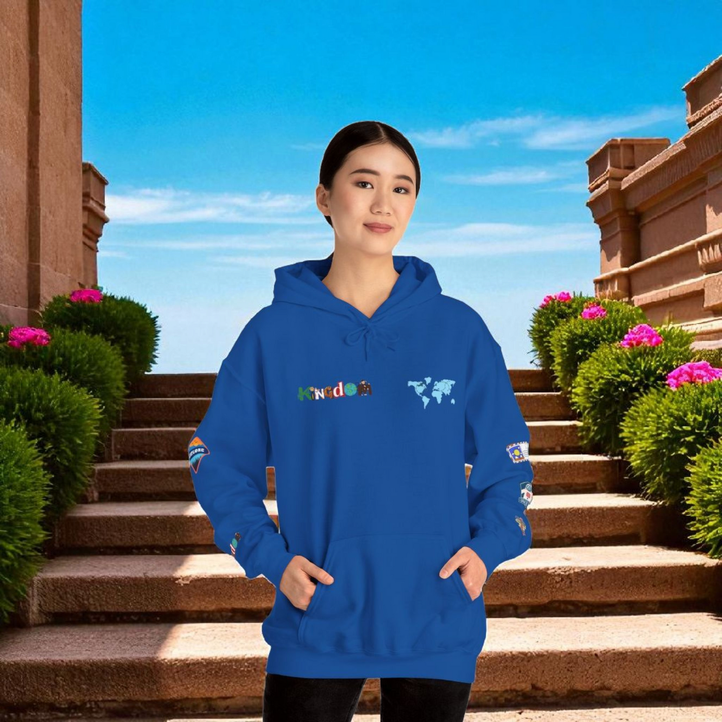 Travel Badge Graphic Hoodie, Wanderlust Sweatshirt, Vacation Inspired Pullover