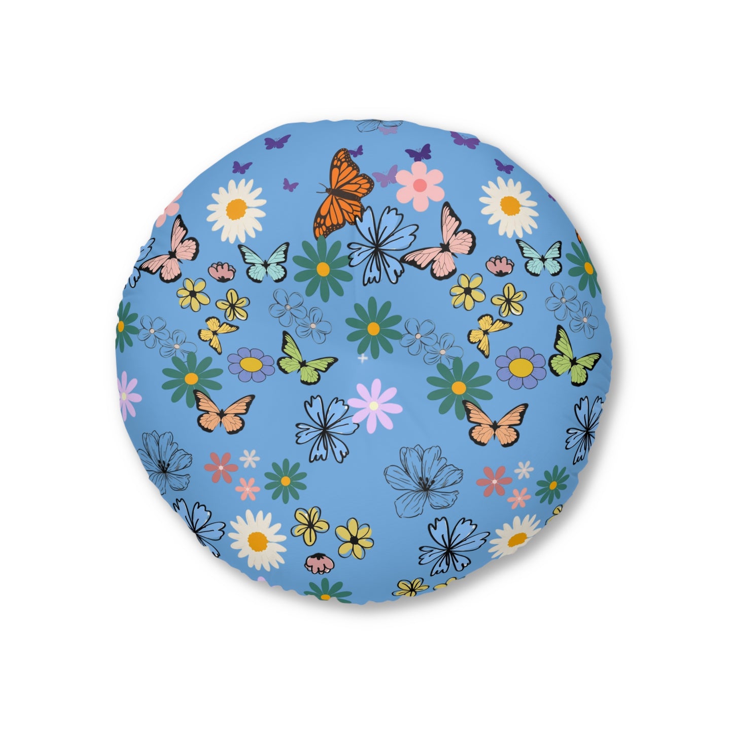 Floral Tufted Floor Pillow - Round Cushion for Cozy Decor