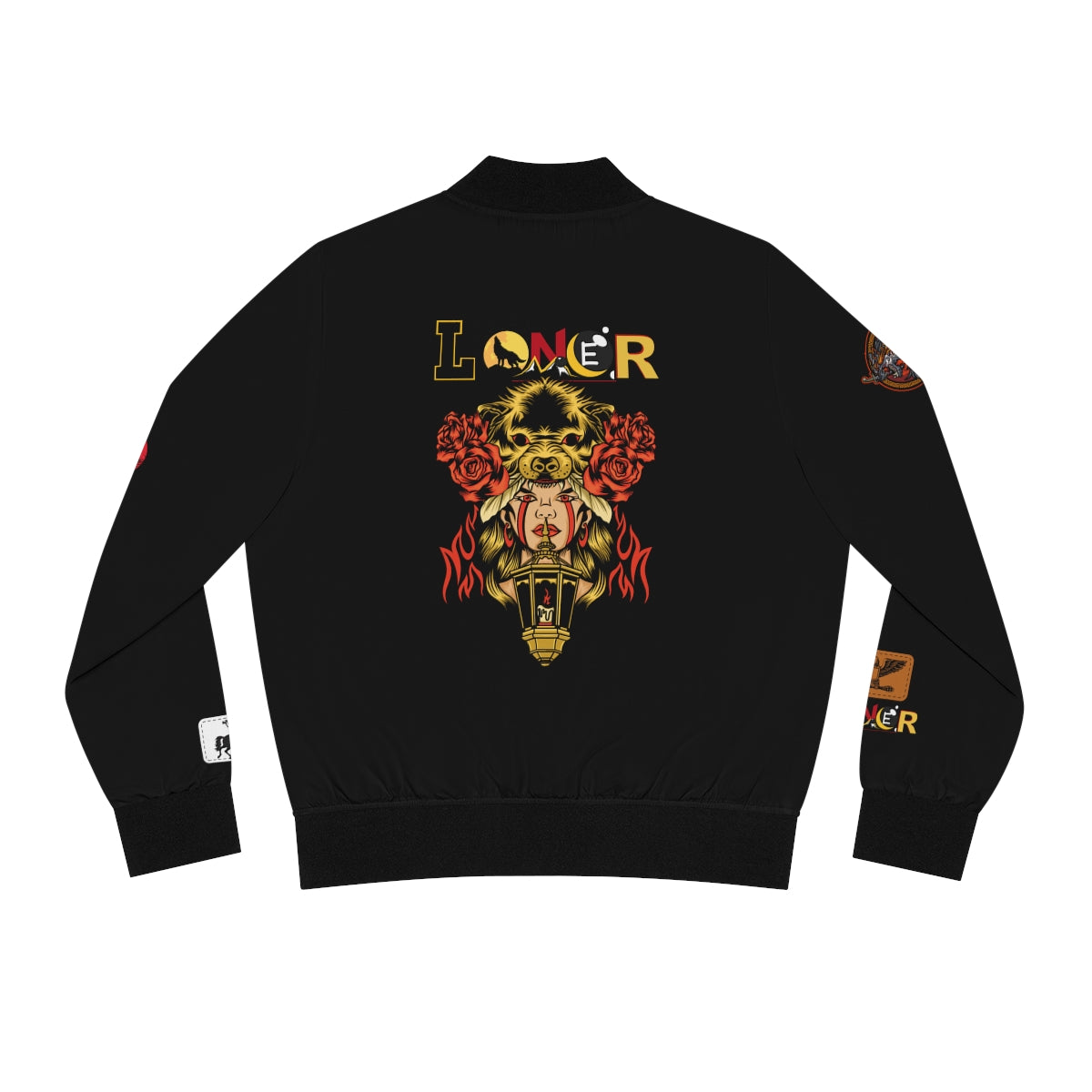 Wolf Themed Women's Bomber Jacket, Illusion Art Graphic Outerwear