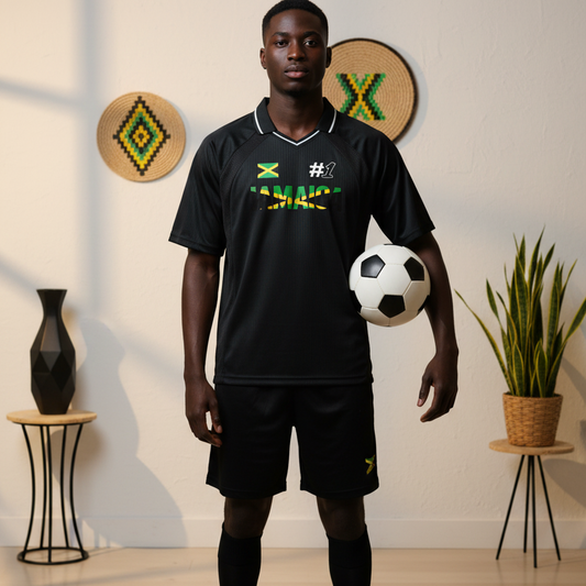 Jamaican Flag Themed Graphic V-Neck Soccer Jersey